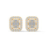 Double Halo Baguette cut Lab Grown Diamond Gold Earrings