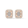 Double Halo Baguette cut Lab Grown Diamond Gold Earrings