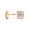 Double Halo Baguette cut Lab Grown Diamond Gold Earrings