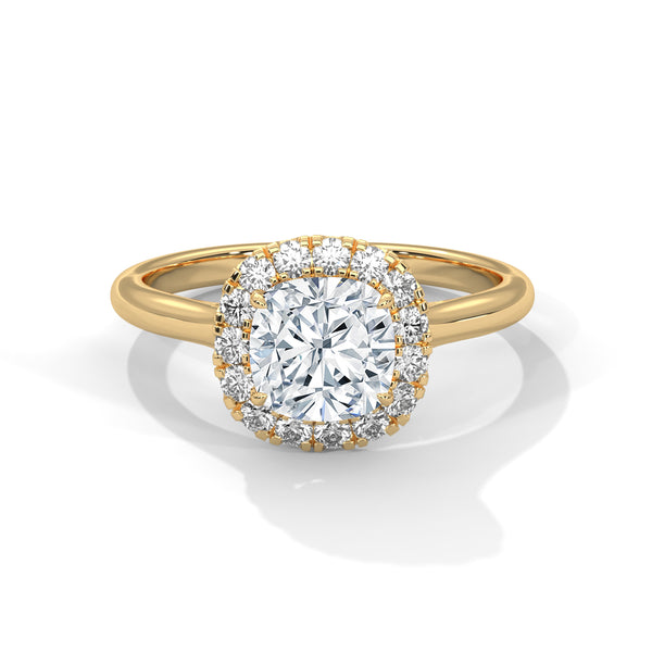 “Cushion-halo diamond ring in yellowgold—brilliant center sparkle, timeless elegance,and luxurious shine crafted for everlasting loveand unforgettable moments.”