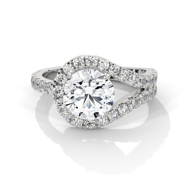 “Twisted-halo round diamond ring in whitegold—radiant brilliance, modern elegance, andluxurious sparkle crafted for timeless love andunforgettable moments.”