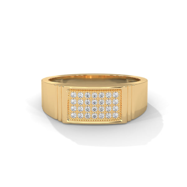Bold gold men's diamond ring with brilliant pave sparkle, designed for luxury style, everyday elegance, statement fashion and premium craftsmanship.