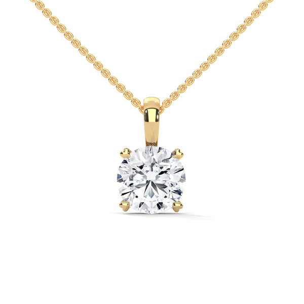 Round Cut Lab Grown Diamond with prong setting Gold Pendant Chain
