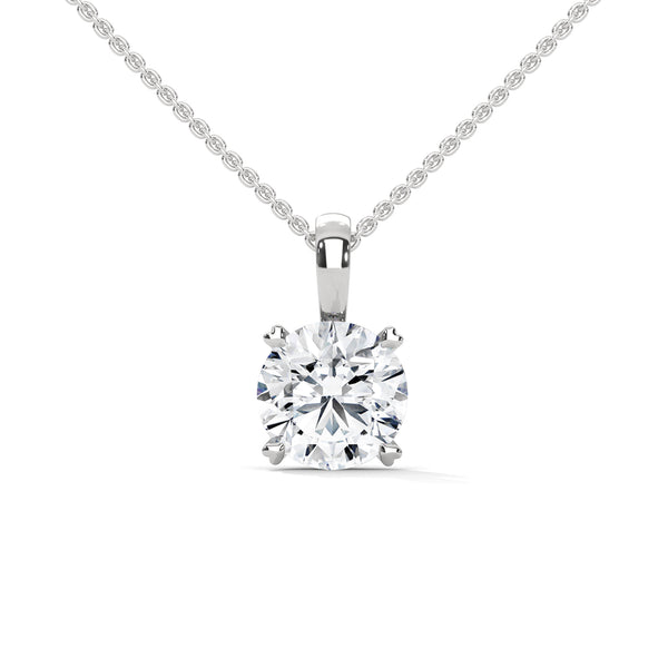 Round Cut Lab Grown Diamond with prong setting Gold Pendant Chain