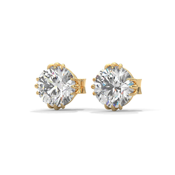 Round cut Lab Grown Diamond 8-Prong Gold Stud Earrings