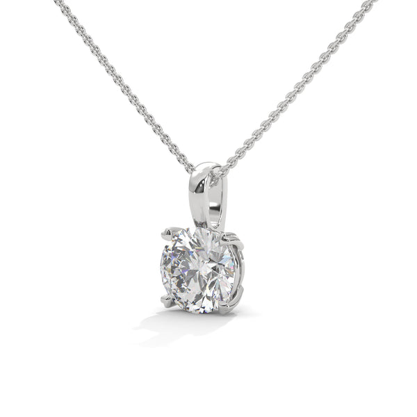 Round Cut Lab Grown Diamond with prong setting Gold Pendant Chain