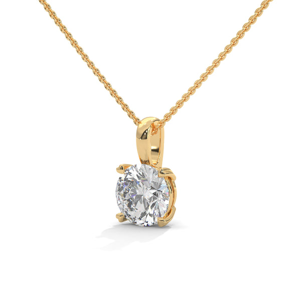 Round Cut Lab Grown Diamond with prong setting Gold Pendant Chain