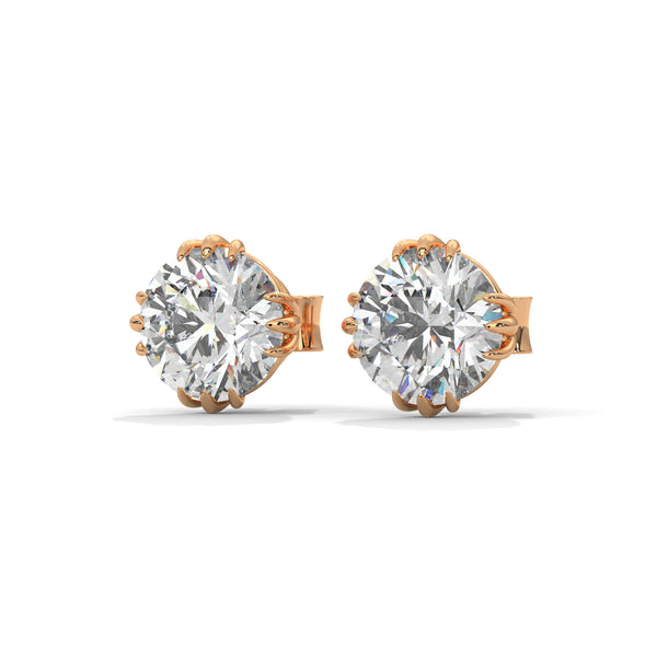 Round cut Lab Grown Diamond 8-Prong Gold Stud Earrings