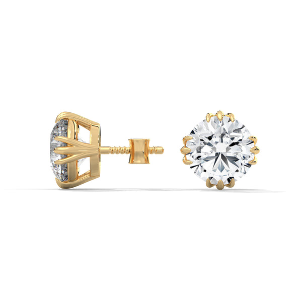 Round cut Lab Grown Diamond 8-Prong Gold Stud Earrings