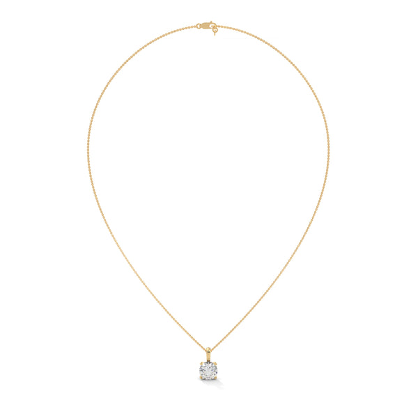 Round Cut Lab Grown Diamond with prong setting Gold Pendant Chain