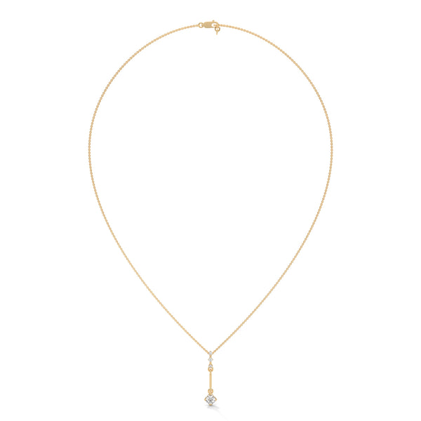 A sleek cascade of gold and diamonds, the Celestial Drop Diamond Pendant offers minimalist elegance with a cosmic sparkle.