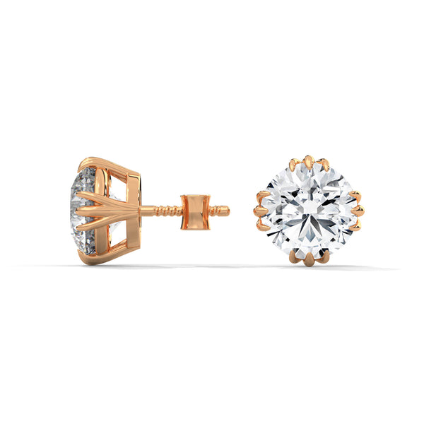 Round cut Lab Grown Diamond 8-Prong Gold Stud Earrings