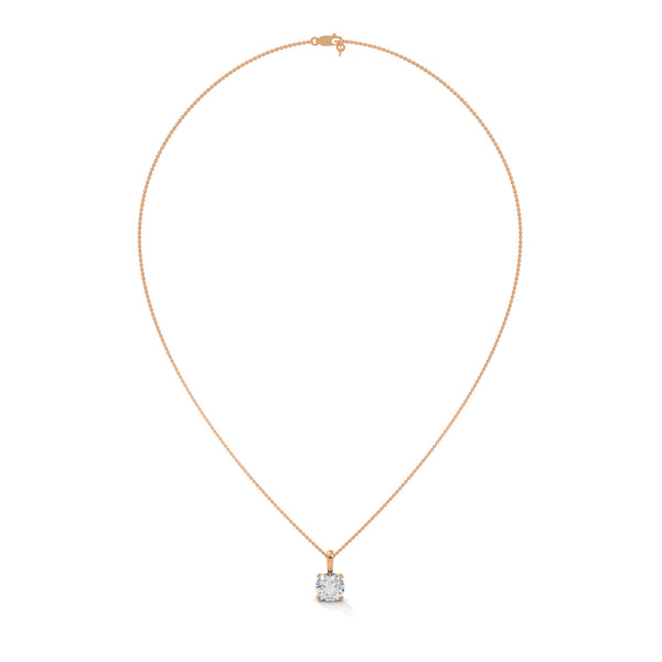 Round Cut Lab Grown Diamond with prong setting Gold Pendant Chain