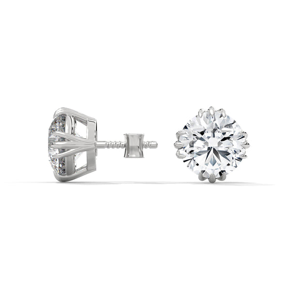 Round cut Lab Grown Diamond 8-Prong Gold Stud Earrings