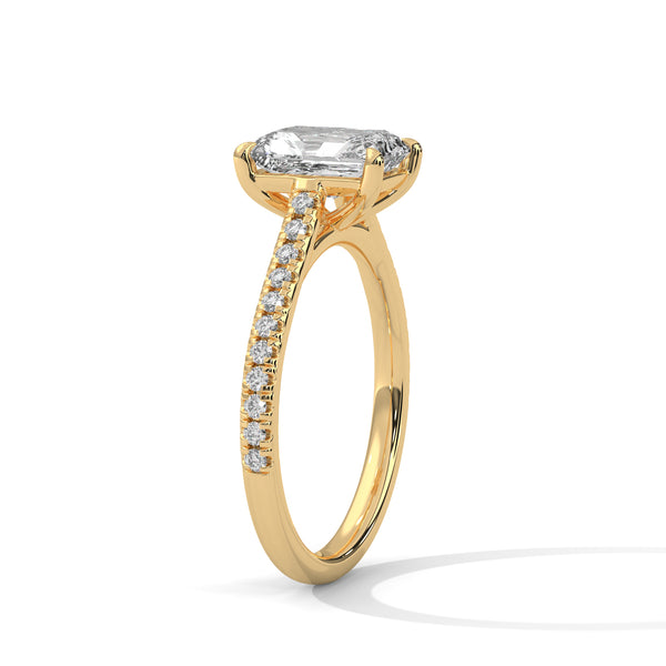 Emerald Cut Lab Grown Diamond Gold Ring Sleek Pave Band Engagement Ring