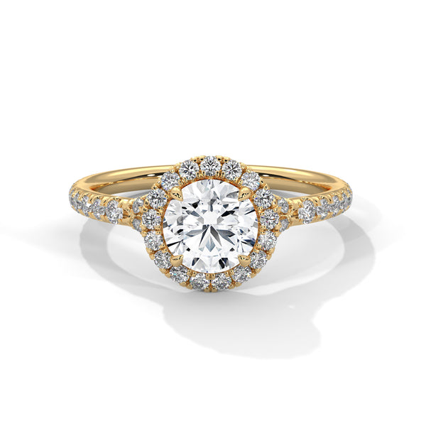 “Brilliant halo diamond engagement ring in yellowgold, designed for lasting beauty, romantic moments, dazzling sparkle, and premium luxury craftsmanship.”