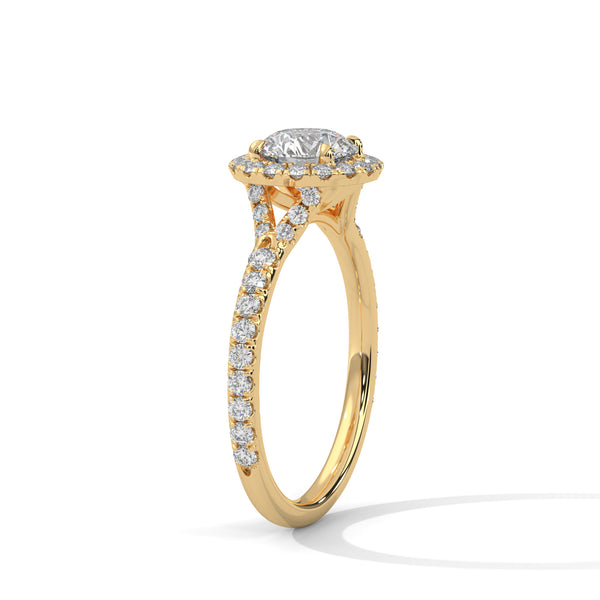 “Brilliant halo diamond engagement ring in yellowgold, designed for lasting beauty, romantic moments, dazzling sparkle, and premium luxury craftsmanship.”