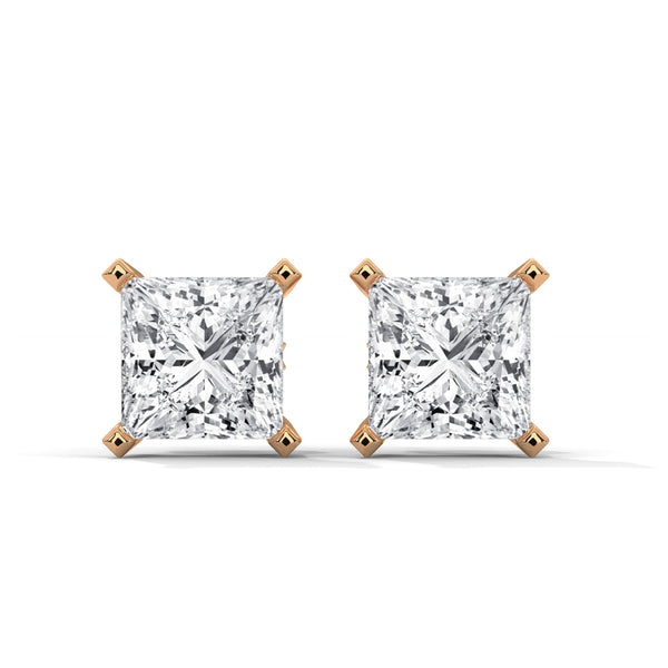 Princess Cut Lab Grown Diamond Gold Stud Earrings