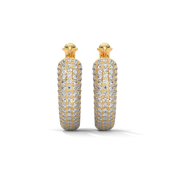 Bold gold hoop earrings encrusted with brilliant pavé diamonds and crowned with fierce panther heads.
