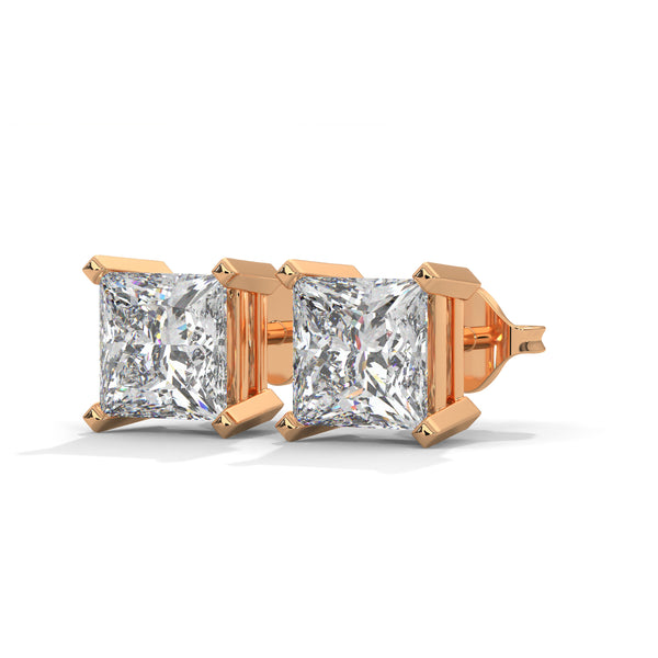 Princess Cut Lab Grown Diamond Gold Stud Earrings