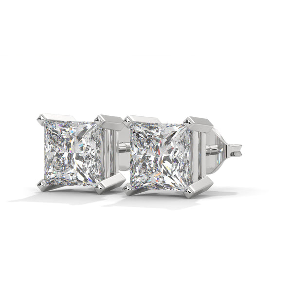 Princess Cut Lab Grown Diamond Gold Stud Earrings