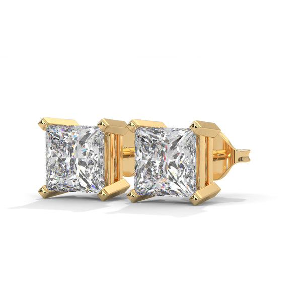 Princess Cut Lab Grown Diamond Gold Stud Earrings