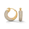 Bold gold hoop earrings encrusted with brilliant pavé diamonds and crowned with fierce panther heads.