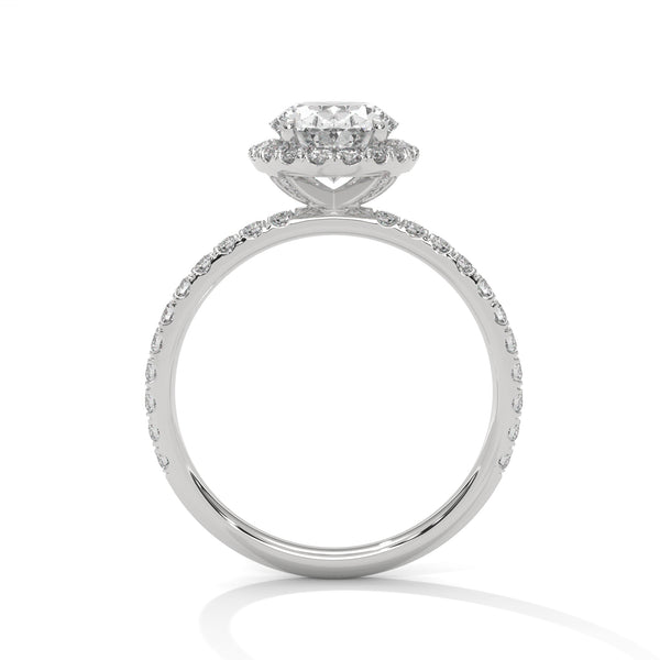 An elegant oval lab-grown diamond encased in a radiant halo — graceful, elongated beauty that sparkles endlessly.