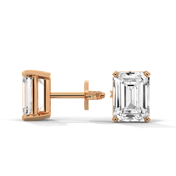 Emerald Cut Lab Grown Diamond Gold Earrings