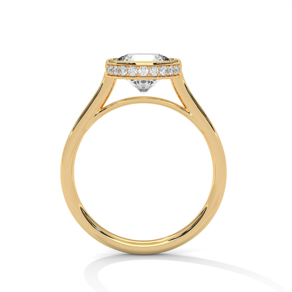 Round Cut Lab Grown Diamond Bezel Halo Gold Ring