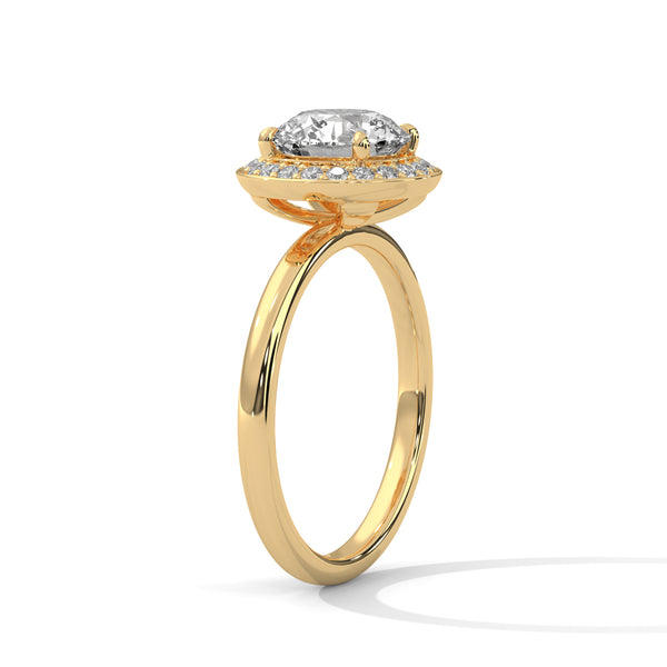 “Celestial Halo Ring—round-cut brilliance, radiant halo sparkle, and white-gold elegance crafted to symbolize everlasting love, timeless beauty, and unforgettable engagements.”