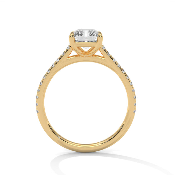 Emerald Cut Lab Grown Diamond Gold Ring Sleek Pave Band Engagement Ring