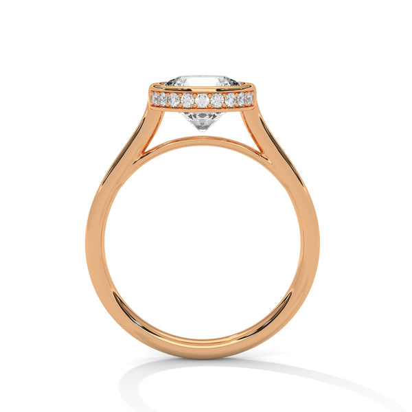 Round Cut Lab Grown Diamond Bezel Halo Gold Ring