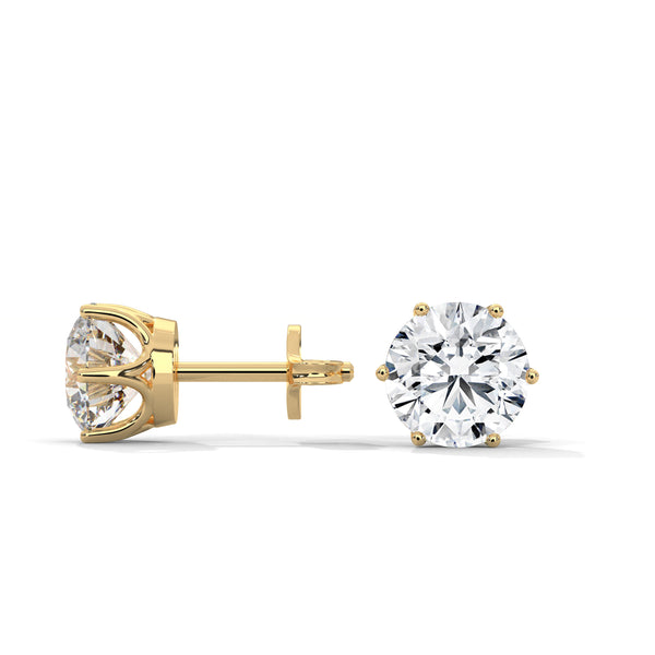 6-Prong Round cut Lab Grown Diamond Gold Stud Earrings