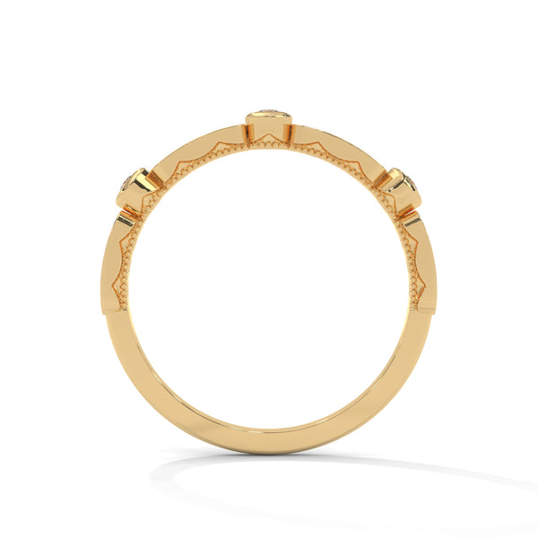 A whimsical yellow gold band featuring alternating bezel and pavé-set diamonds, creating a playful, elegant sparkle.
