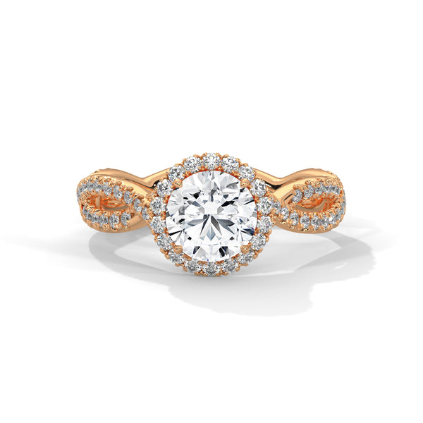 “Seraphina Ring—round-diamond brilliance, radiant halo sparkle, and intertwined pavé elegance crafted to symbolize timeless love, romantic beauty, and everlasting commitment.”