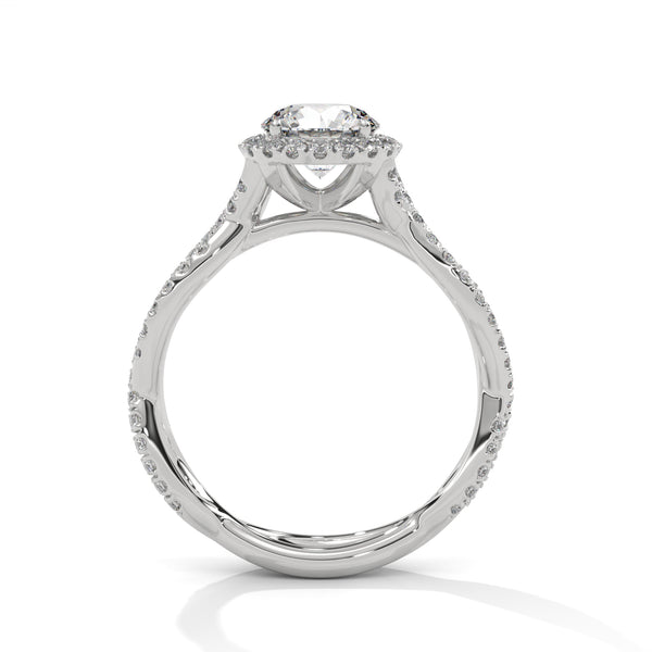 “Seraphina Ring—round-diamond brilliance, radiant halo sparkle, and intertwined pavé elegance crafted to symbolize timeless love, romantic beauty, and everlasting commitment.”