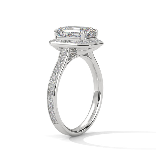 “Arden Ring—emerald-cut brilliance, sleek pavé halo, and modern white-gold luxury crafted to symbolize timeless elegance, refined style, and everlasting love.”