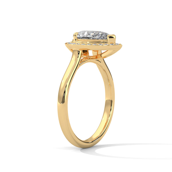 “Celeste Ring—pear-shaped diamond brilliance, radiant halo sparkle, and modern white-gold elegance crafted to symbolize celestial beauty, timeless love, and unforgettable moments.”