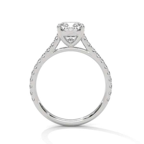 “Lumière Ring—cushion-cut diamond brilliance, pavé-band sparkle, and refined white-gold elegance crafted to symbolize timeless beauty, radiant love, and unforgettable moments.”