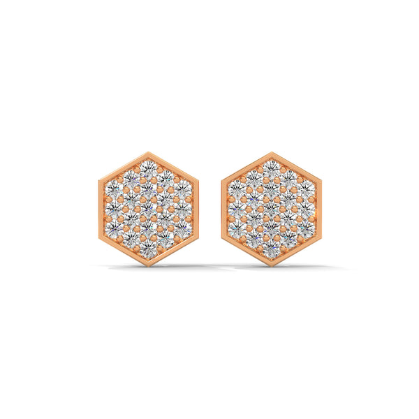 Inspired by nature’s geometry, these hexagon-shaped yellow gold studs shimmer with a full pavé of brilliant-cut diamonds.