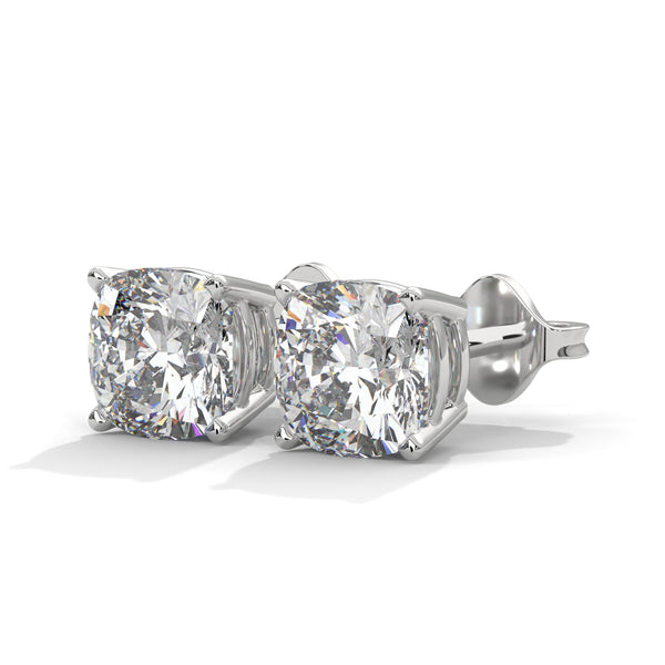 Cushion Cut Lab Grown Diamond Gold Stud Earrings