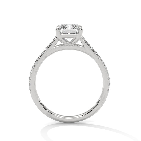 Emerald Cut Lab Grown Diamond Gold Ring Sleek Pave Band Engagement Ring