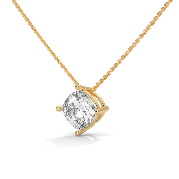 Cushion Cut Lab Grown Diamond Gold Pendant Chain