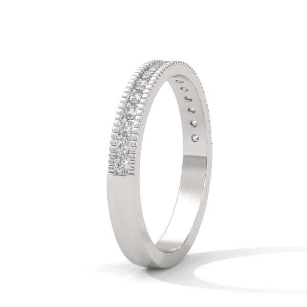 “Milgrain diamond wedding band crafted in sleek white gold, delivering timeless brilliance, refined elegance, and everyday luxury for modern forever moments.”