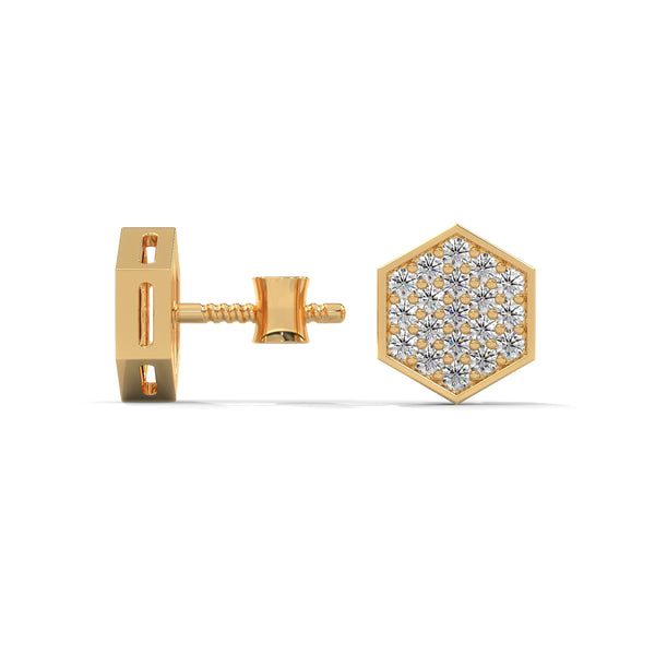 Inspired by nature’s geometry, these hexagon-shaped yellow gold studs shimmer with a full pavé of brilliant-cut diamonds.