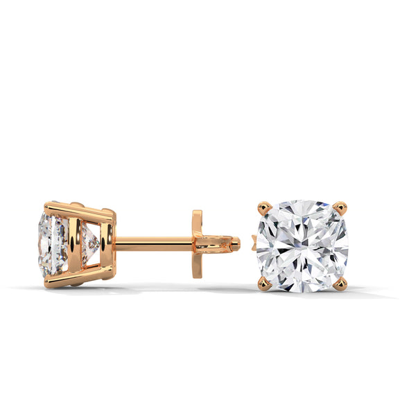 Cushion Cut Lab Grown Diamond Gold Stud Earrings