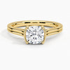 A sleek cathedral-style ring with split shoulders that elegantly lift the diamond in a graceful arc.