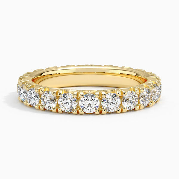 “Round diamond eternity band crafted in luxurious yellow gold, delivering timeless brilliance, bold sparkle, and unmatched elegance for every unforgettable moment.”
