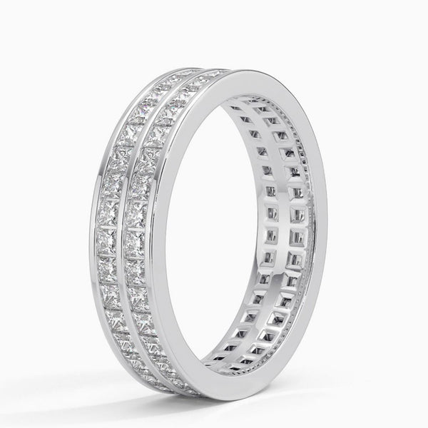 "Luxury double-row princess cut diamond eternity ring crafted in radiant yellow gold, delivering timeless sparkle, bold brilliance, and premium statement elegance."